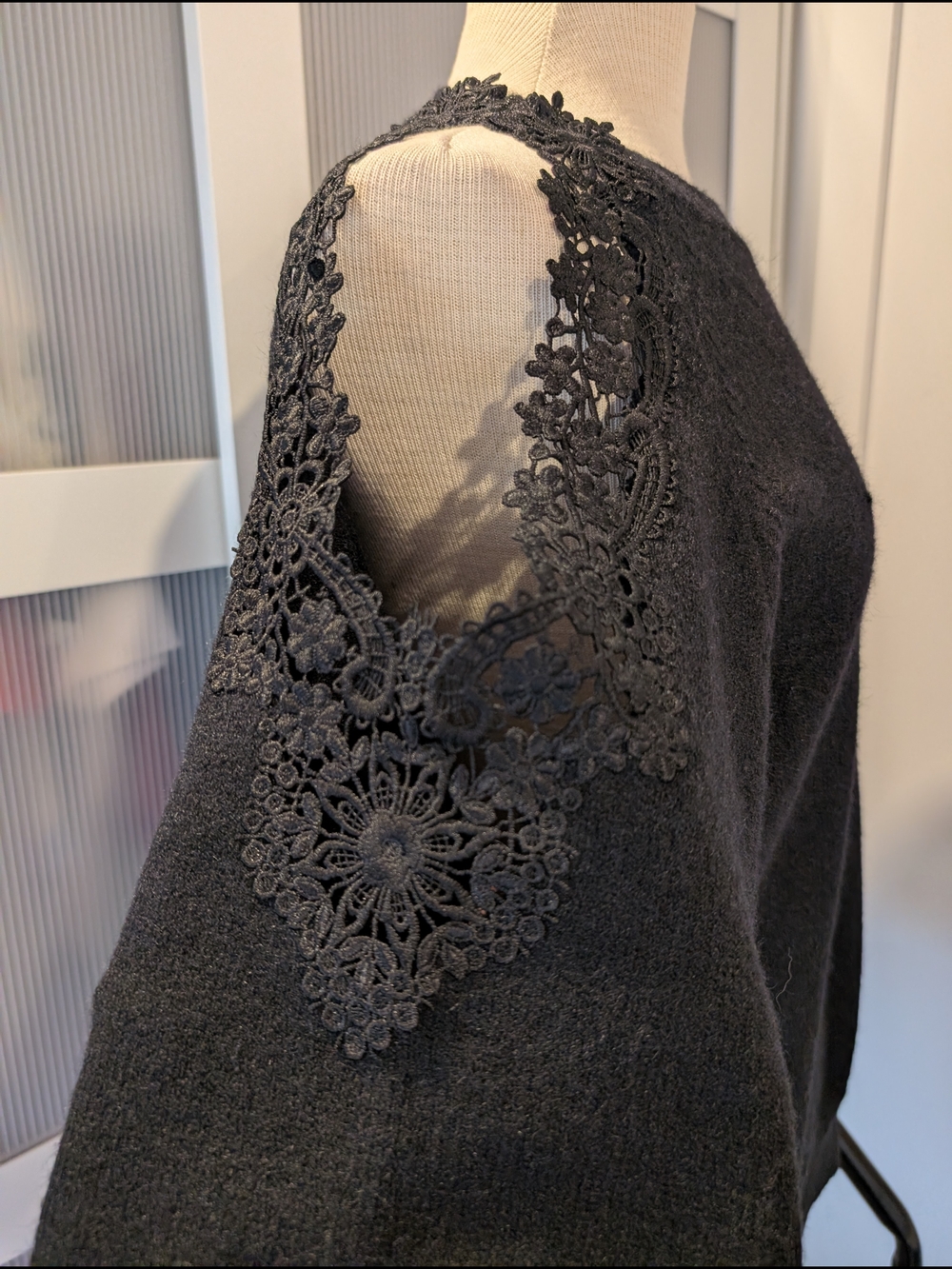 Black Women's Cold-Shoulder Knit Sweater - Picture 3 of 7